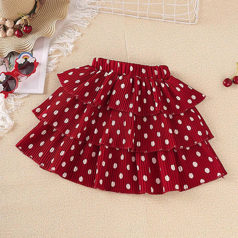 Girls Summer Hollow Out Love Short Sleeve Wave Point Cake Skirt Two-piece Set