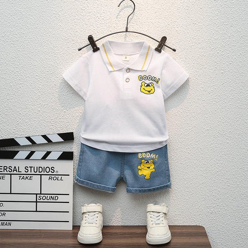 Children's Short Sleeve Denim Shorts Set Summer