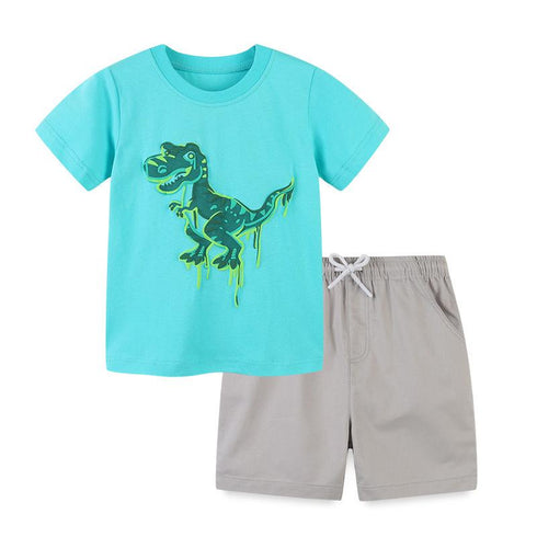 Children's Dinosaur Elephant Short Sleeve Two Piece Set