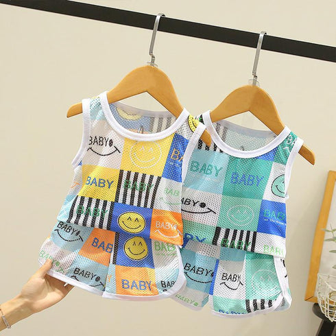 Children's Mesh Breathable Vest Shorts Two-piece Set