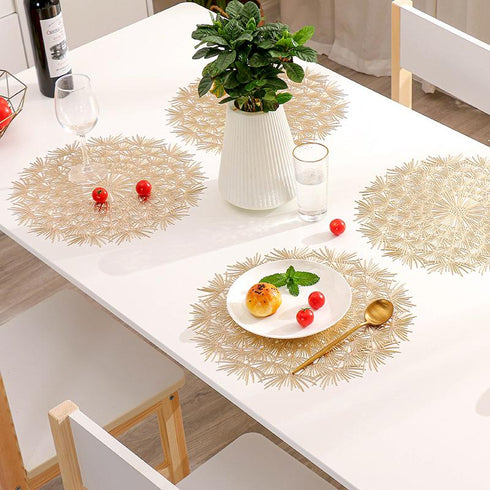 Hollowed Out Dandelion PVC Dining Table Mat Creative Circular Bronzing Thermal Insulation Dining Mat