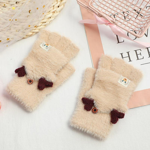 Elk horn gloves cycling cold plus velvet writing half finger flip gloves