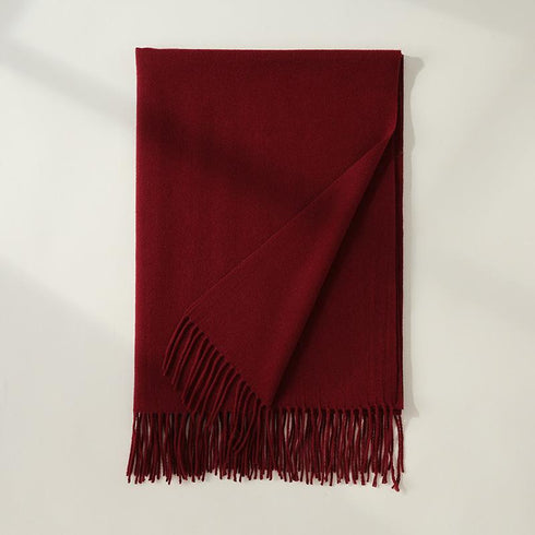 Solid color medium and long warm scarf tassel scarf