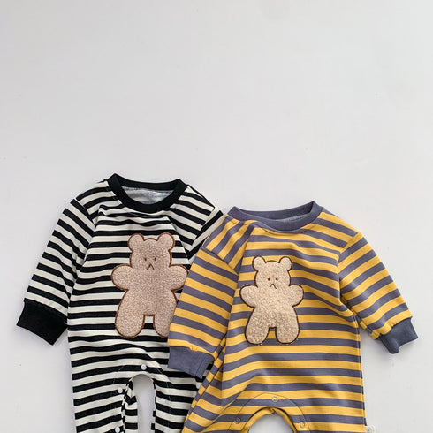 Striped jumpsuit cartoon bear ha clothes climbing suit