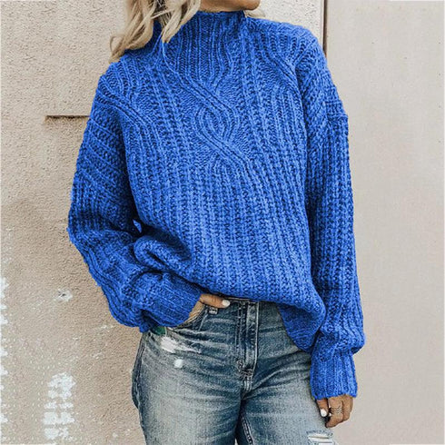 Autumn and Winter High Neck Twist Knitted Sweater