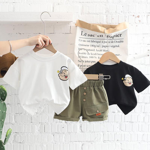 Cartoon Round Neck Short Sleeve Two Piece Set