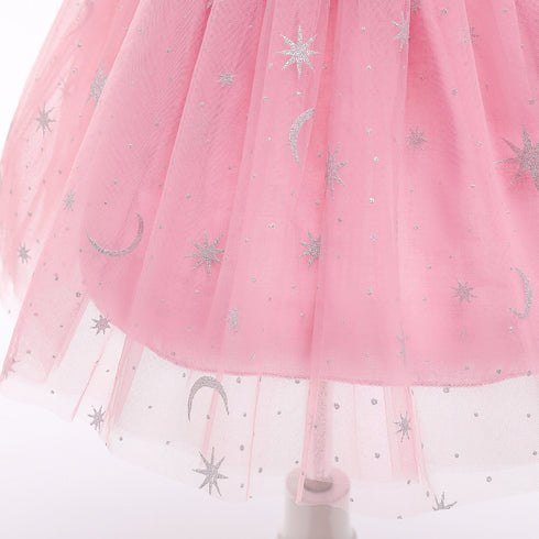 Girl's Star Stamped Dress Princess Dress Mesh Canopy Dress Children's Dress