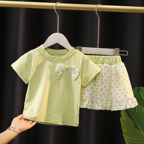 Summer Skirt Two Piece Children's Short Sleeve Split Skirt
