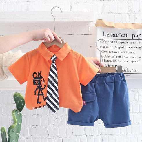 Summer Puppet Figure Two Piece Set With Tie And Short Sleeve