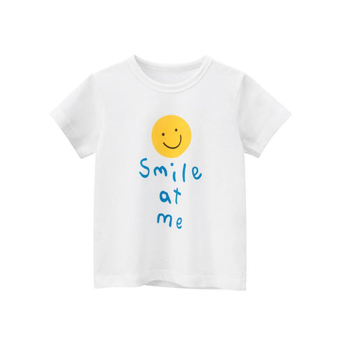 Children's Cartoon Smiling Face Printed Short Sleeve T-shirt