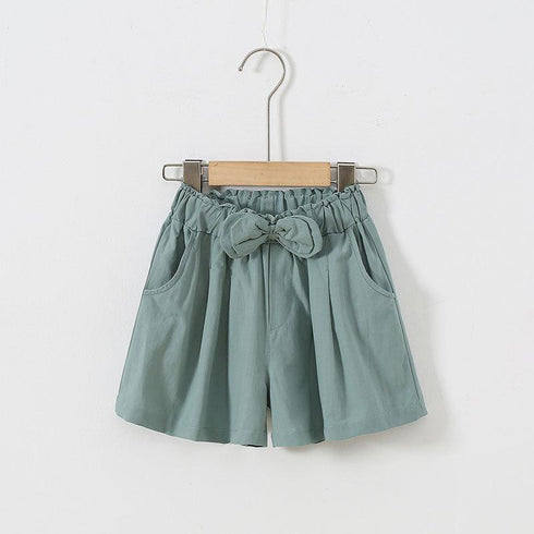 Girls Summer Solid Bow Elastic Shorts