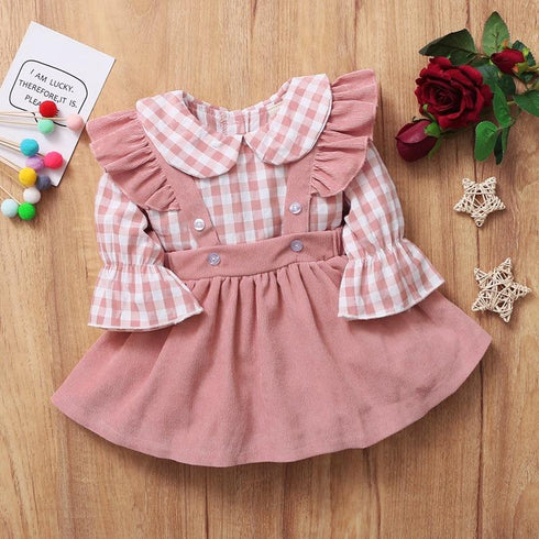 Autumn Children's Clothing Baby Girl Pink Plaid Skirt