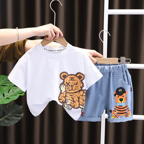 Cartoon Tiger Short Sleeve Two Piece Set
