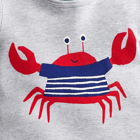 Summer Boys Cartoon Crab Print Set