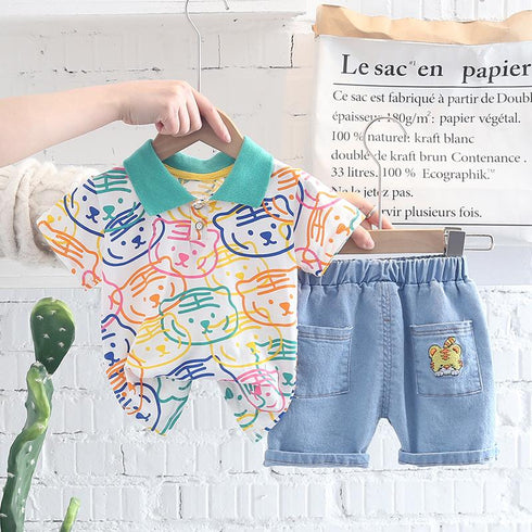 Cute Tiger Polo Two Piece Set