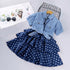 Girl's Short-Sleeve Denim Jacket Dot Skirt