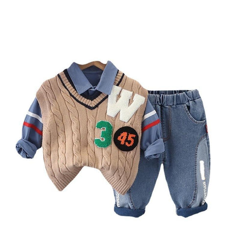 Spring and autumn boys casual sweater waistcoat set of three