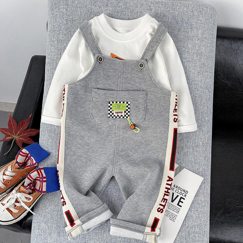 Boys Spring and Autumn Long Sleeve Straps Set Two-Piece Set