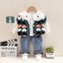 Spring and Autumn Girls Knitted Sweater Cardigan Shirt Jeans Three-Piece Set