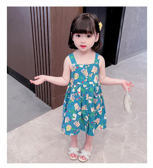 Girls Summer Suspender Skirt 2022 New Baby Girl Cute Flower Skirt Children's Foreign Style Dress