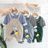 Casual Suspenders Two-piece Set Boy's Lapel Stripe Long Sleeve Suit