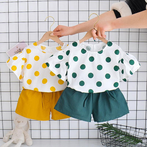 Summer Girl's Dot Short Sleeve Shorts Set