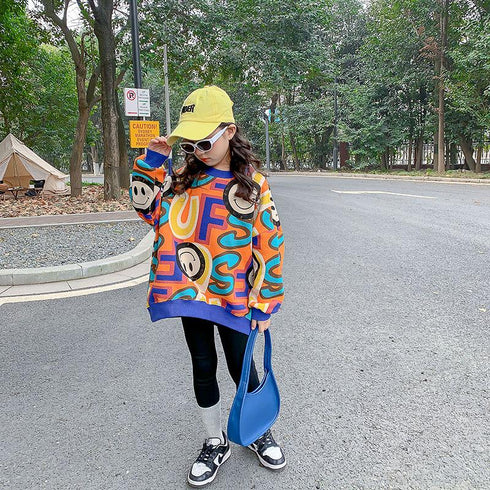 Girls' Spring and Autumn Fashion Loose Smiley Wear