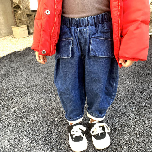 Children's Cashmere Thickened Denim Pants Baby Casual Loose Jeans