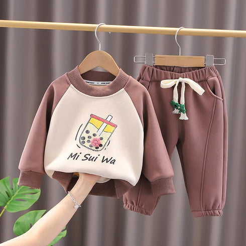 Boys fall/winter plus velvet vests two-piece set