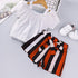Summer girls suspender short sleeve striped shorts set