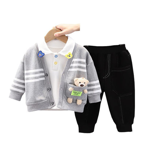 Children's long sleeve plus velvet three-piece set for autumn and winter
