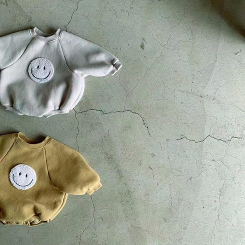 Plus velvet baby patch smiling face long sleeve warm climbing clothing
