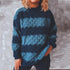 Fall and Winter Rhombus Contrast Stripe Spliced Loose Knit Sweater