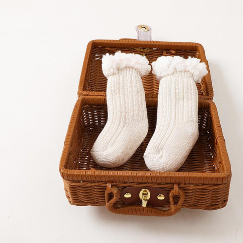 Super thick wool lamb wool children's floor socks plus velvet baby socks non-slip baby floor socks