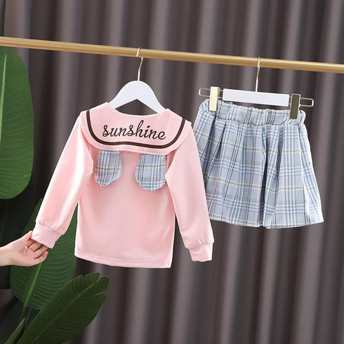 Spring and Autumn Girls Long Sleeve Skirt Two-Piece Set