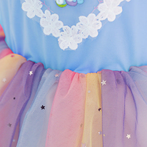 Girls' Dress Long Sleeve Unicorn Rainbow Sequin Mesh Princess Dress