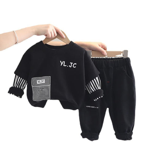 Spring and Autumn Boys Round Long Sleeve Set Two-Piece Set