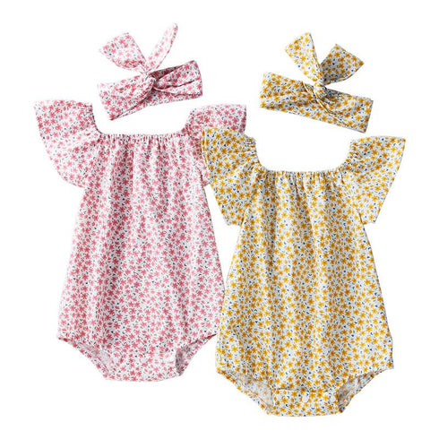 Baby's Thin Summer Climbing Clothes With Small Broken Flowers And Small Flying Sleeves