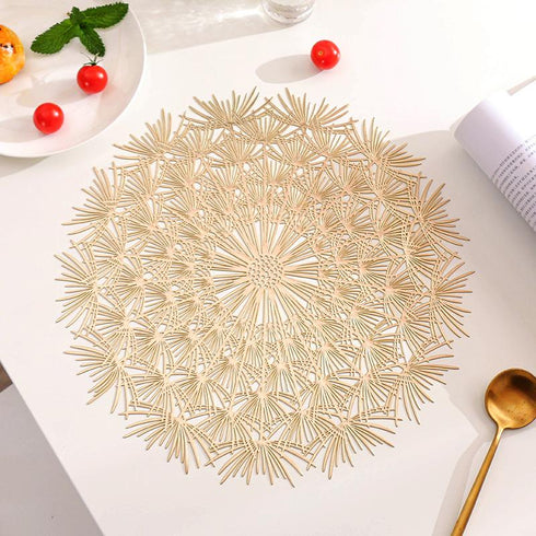 Hollowed Out Dandelion PVC Dining Table Mat Creative Circular Bronzing Thermal Insulation Dining Mat