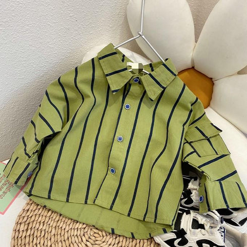 Spring And Autumn Boys Fashion Striped Long Sleeve Shirt