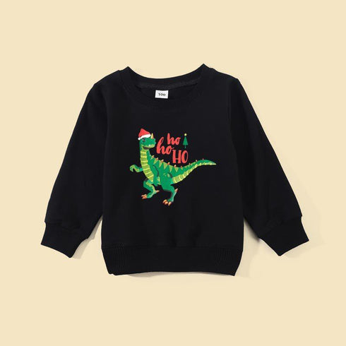 Cartoon Dinosaur Funny Christmas Hat Printed Jacket Mom and Dad Child Parent-Child Series