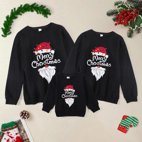 Family of three black vests Santa cartoon printed Christmas top