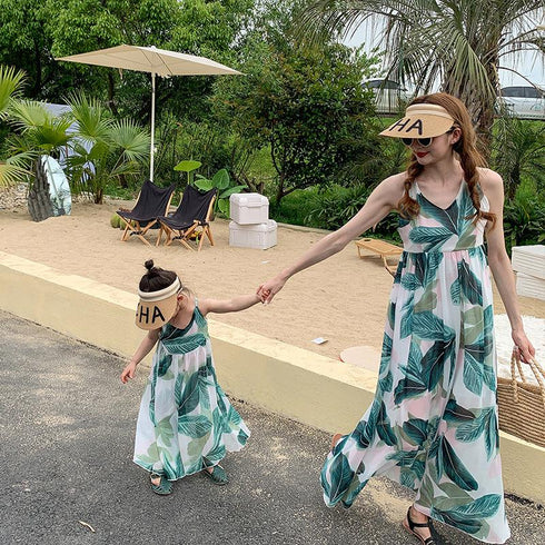 Mommy And I Lace Up Backless Cross Parent-child Holiday Beach Skirt Dress