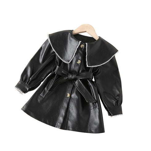 Girls' Fashion Mid-length Leather Dress