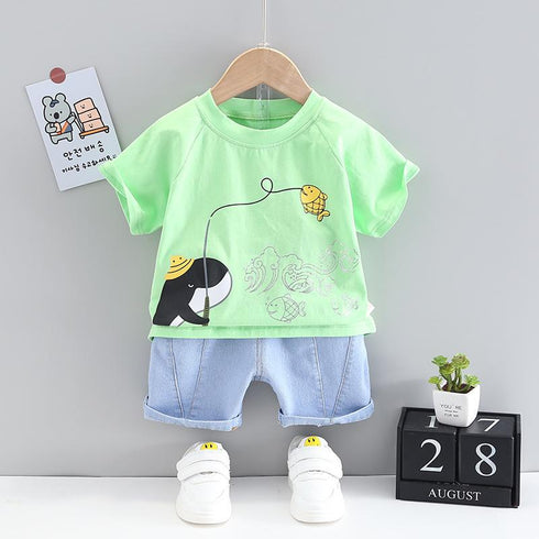 Summer boy shark short sleeve suit