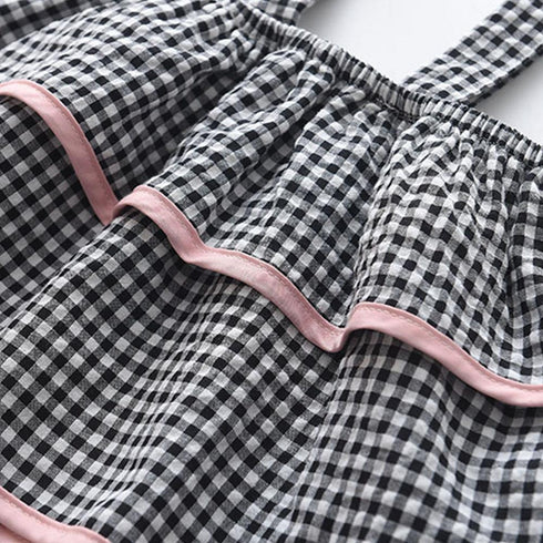 Summer Girls Sling Plaid Top Bow Shorts Set