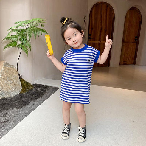 Little Girl's Medium Long Foreign Style Short Sleeve T-shirt