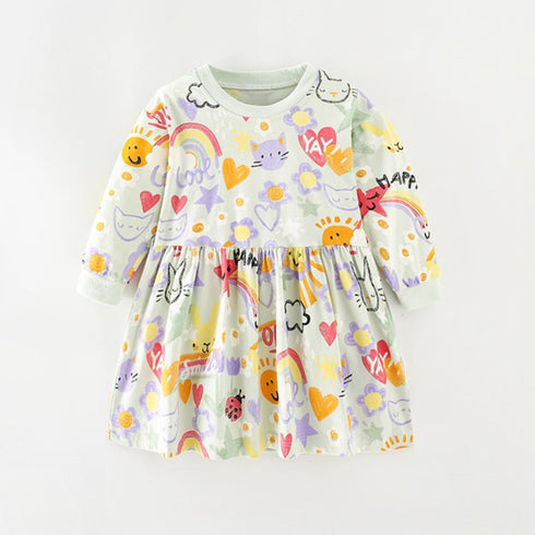 Girl's Printed Dress Spring And Autumn Long Sleeve Princess Dress