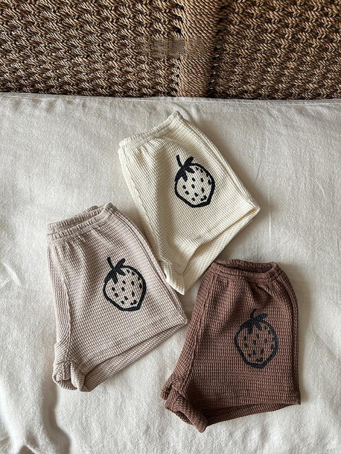Strawberry Printed Waffle Shorts Thin Baby Cotton Pants