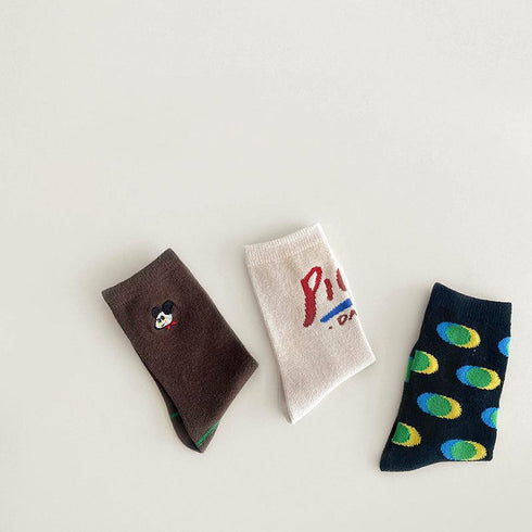 Spring and autumn letter cartoon baby socks striped wave dot color matching socks